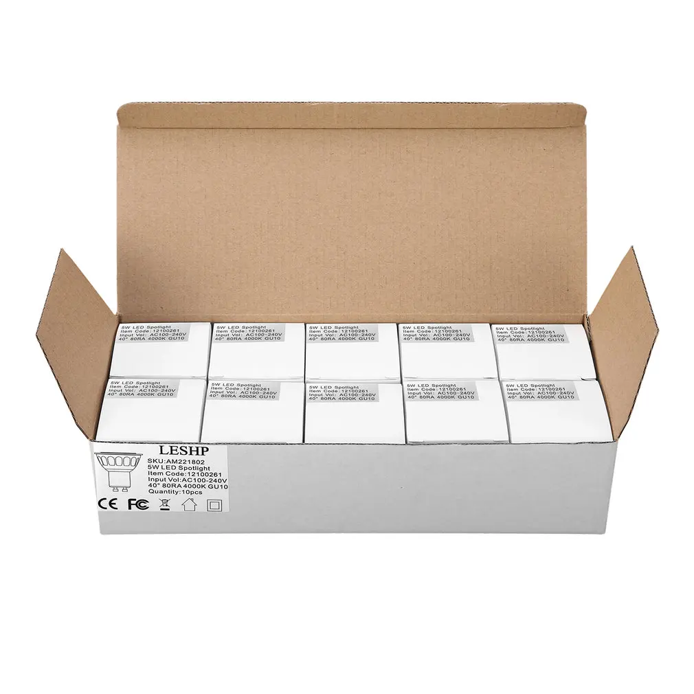 White GU10 AC100-240V 5W LED Spotlight 4000K 500LM Non-Dimmable 40 Degree Beam Angle Compact Size Light Weight