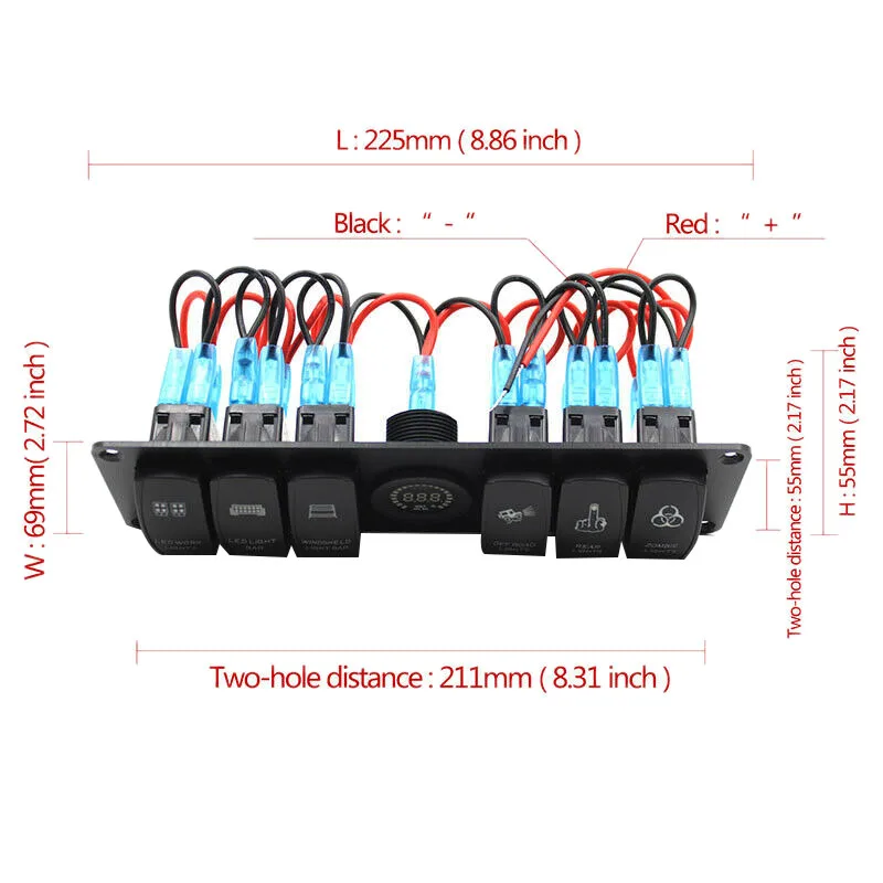 12V 6 банда кулисный переключатель Панель светодиодный переключатель вольтметра Панель автомат защити цепи для автомобилей класса RV морской катер