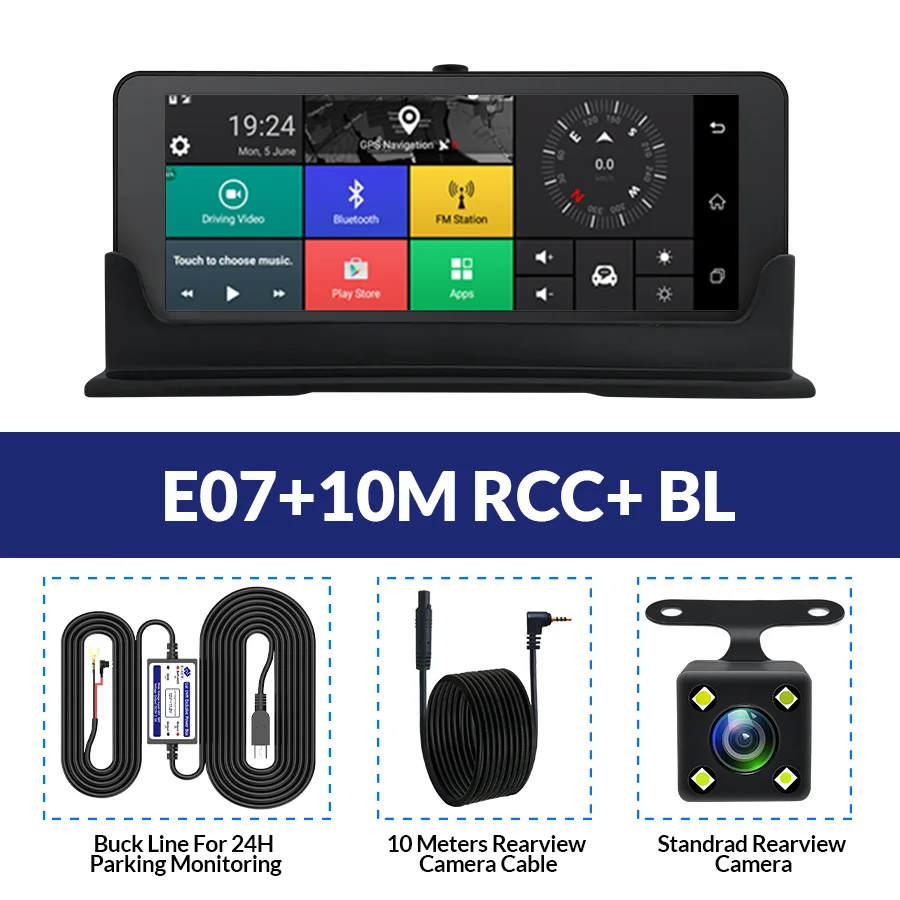 E07-10M RCC-BL E-ACE видеорегистраторы для автомобиля 4G gps навигация Android Камара 7,0 дюймов зеркало заднего вида FHD 1080P видео рекордер Wifi Bluetooth Авто видеорегистратор - Название цвета: E07-10M RCC-BL