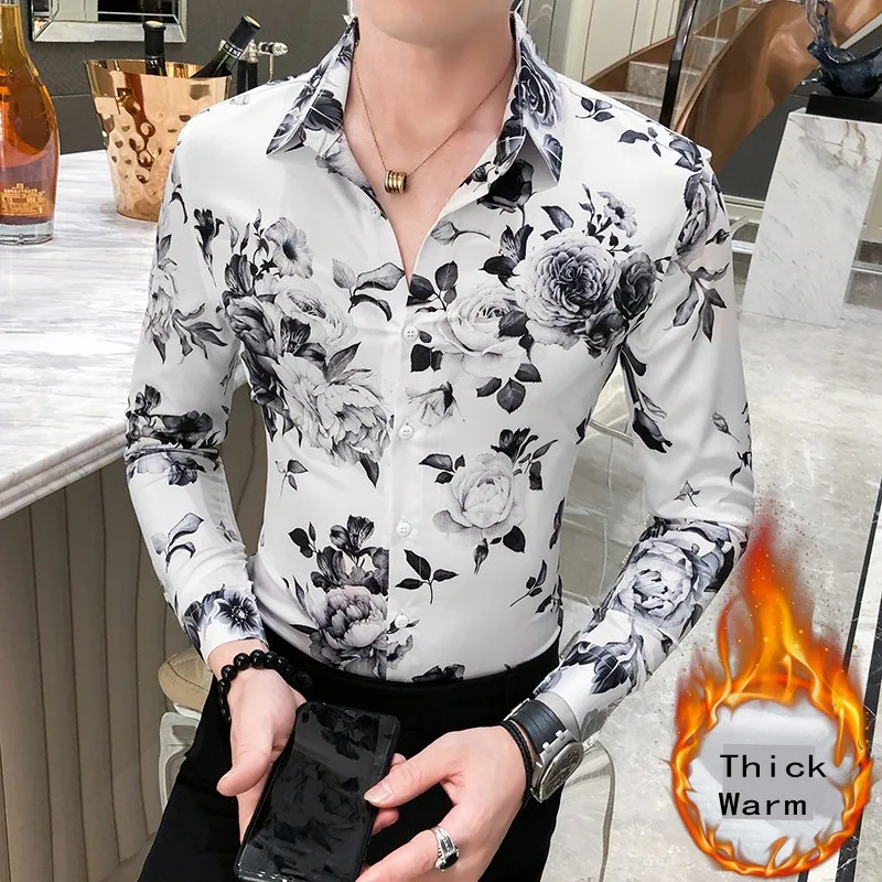 Camisas hombre, новинка, мужская рубашка с длинным рукавом, подходит ко всему, Зимние Теплые повседневные рубашки для мужчин, смокинг для ночного клуба, для мужчин, 3xl