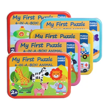 

Kids Wooden Toys Learning Education Cartoon Animals Children Puzzle Magic Cube Children Educational Toys with Iron Box for Gift