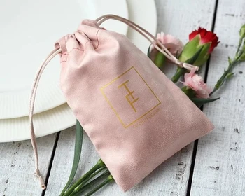 

2000pcs 7x9cm pink flannel bags flat open style two side pink jade rope with one side gold logo print