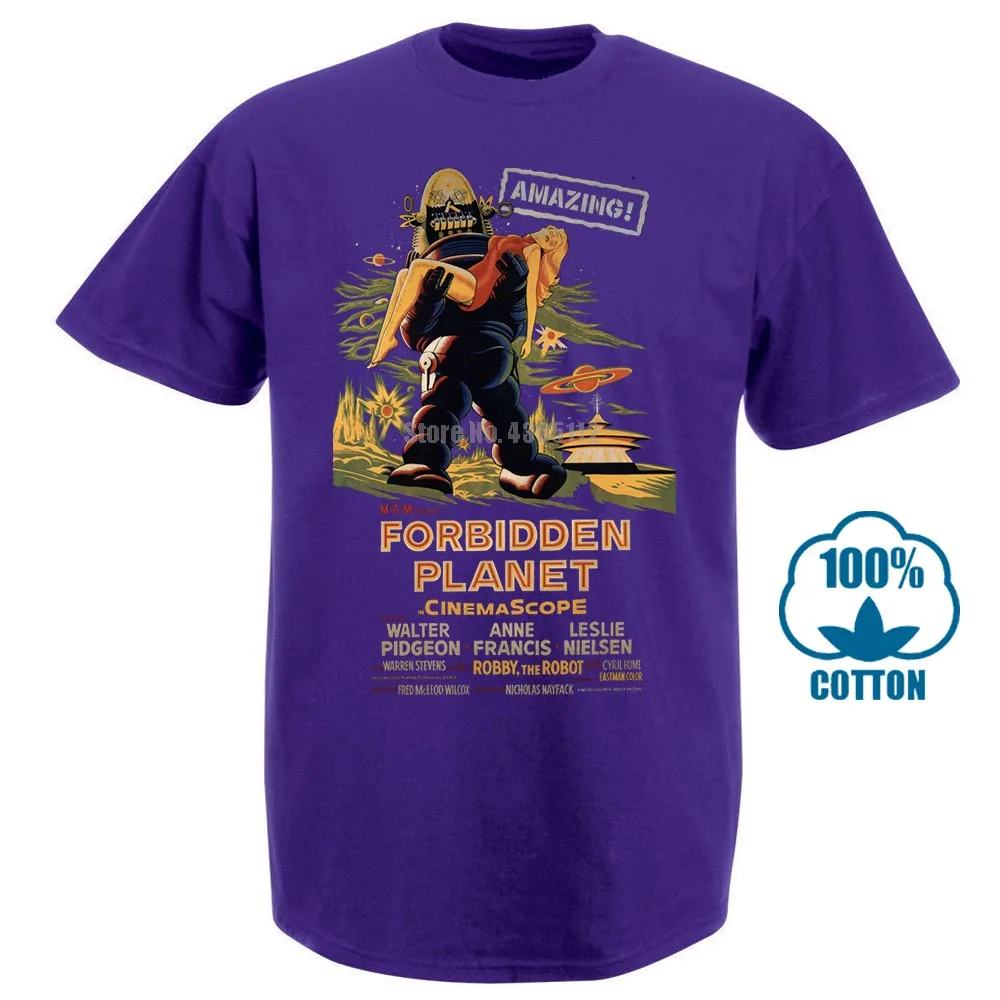 Фиолетовый Футболка Forbidden Planet фильм Винтаж Ретро культовый ужас - Цвет: Фиолетовый