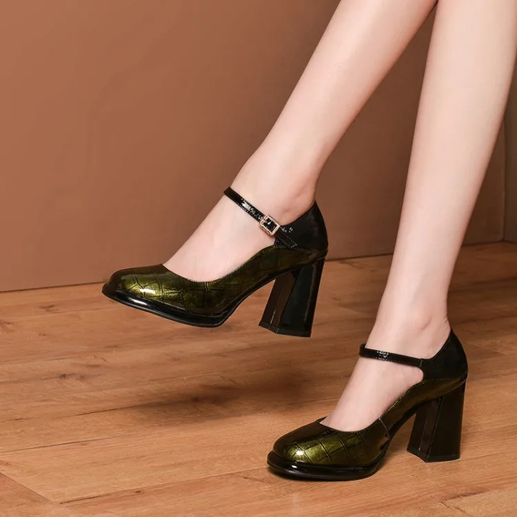 

Western Style Fashion round Waterproof Front Strappy Chunky-Heel Semi-high Heeled Solid Color Women's Low-Cut Low Top Fashion Sh