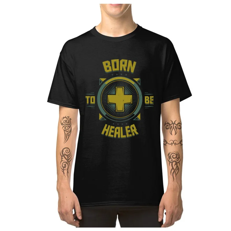 Футболка мужская с принтом Рок н ролл хлопковая тенниска надписью Born To Be Healer Cross