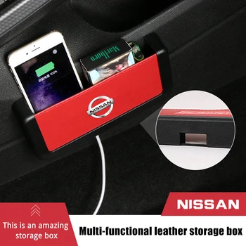 

Car PU Leather Mobile Phone Holder Storage Organizer Bag For Nissan Logo Qashqai Sylphy Leaf Murano Tiida Almera Car Styling