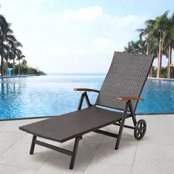 Складные задние регулируемые алюминиевые Ротанговые кресла коричневые лежаки колеса для патио пляжа бассейна с использованием