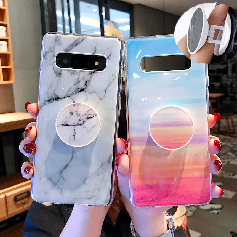 

Note 10 Pro Glossy Marble Cases For Samsung Galaxy A30 A20 A50 M10 S10 S10e Plus Case Cover Samsung Stand Holder Silicone Coque