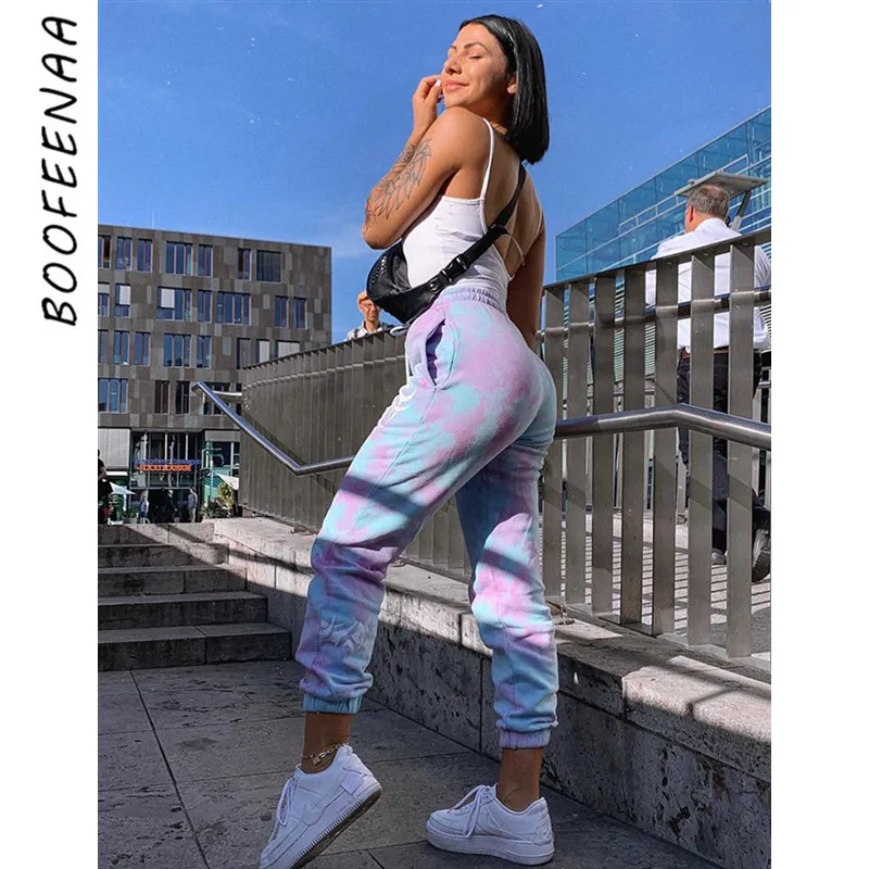 BOOFEENAA Tie Dye модные Беговые брюки в повседневном стиле женские уличные спортивные штаны с высокой талией женские брюки осень-зима C54-AE11