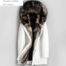 Парка, пальто из натурального меха, Мужская зимняя длинная куртка, воротник из натурального волка, подкладка из кроличьего меха, теплые парки Hombre 4674 KJ3019