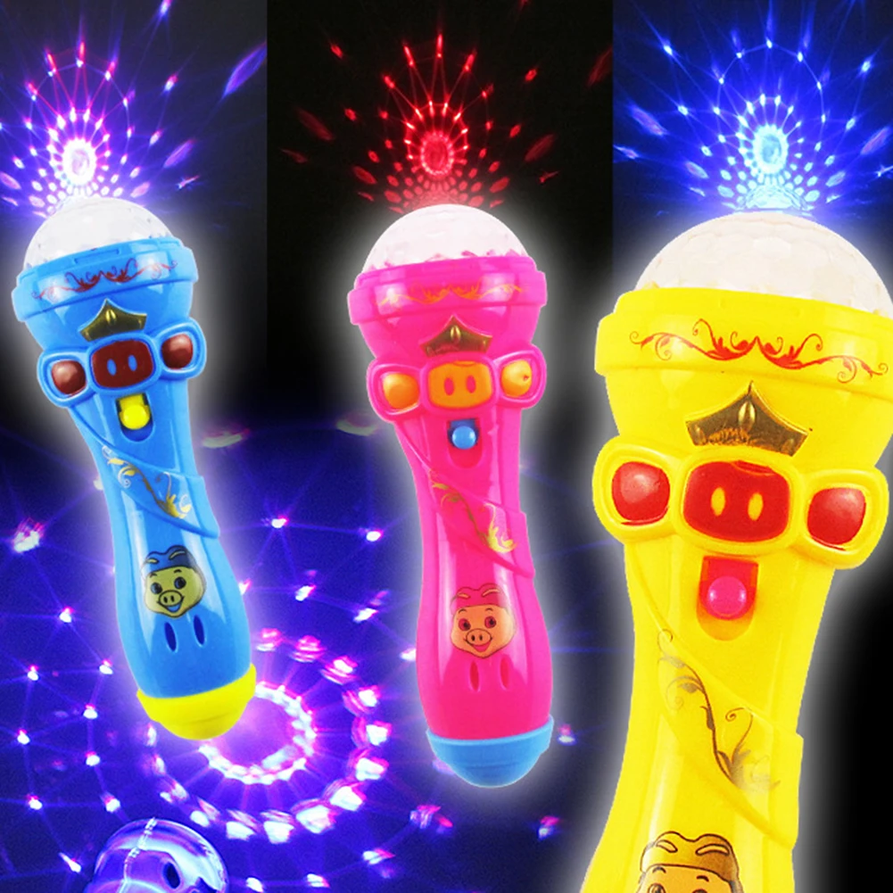 Портативный светодиодный пластиковый весенний светящийся проекционный детский ночной микрофон с подсветкой флеш-палка Ранние обучающие игрушки для детей забавная музыка