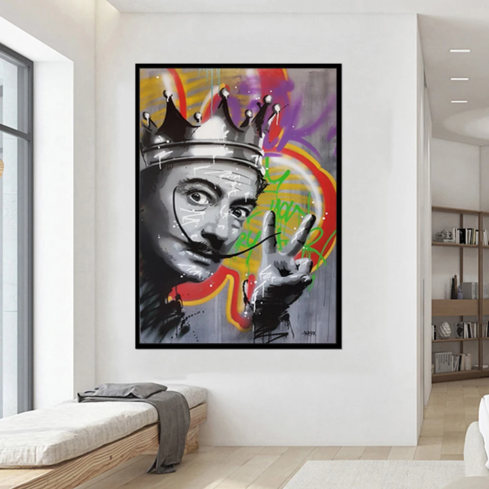 Art Graffiti Art Salvador Dali Poster Print Canvas Art Print Wall Pictures For Living Abstract Portrait Art Painting Calligraphy - AliExpress