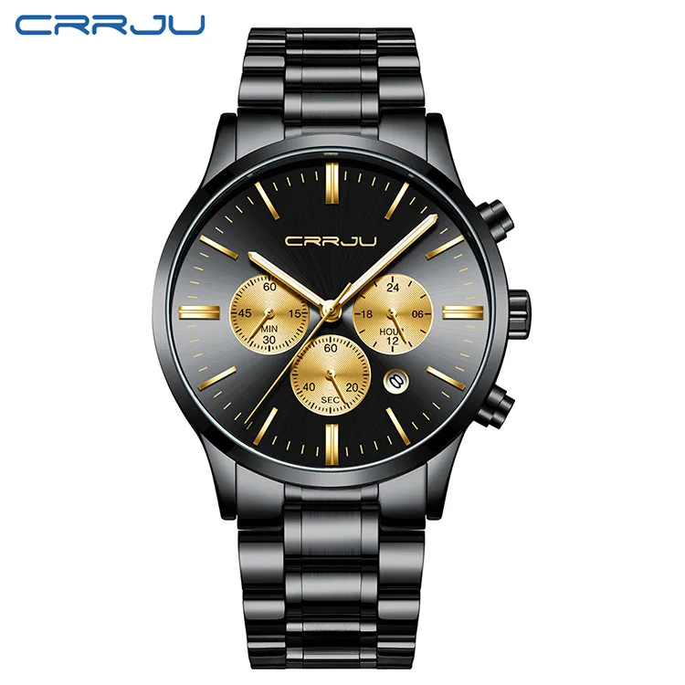 

Crrju/ka jun New Style 2160 Men Business Watch Multi-functional Six-pin Timing Solid Stainless Steel Belt Watch