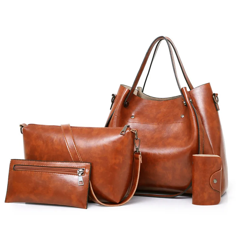 

Cross Border 2019 New Style Europe And America Fashion Four-piece Set Picture WOMEN'S Bag Oil Skin Shoulder Bag/ Hand Bag Should
