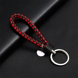 Elegant PU Leather Woven Keychain with Charm Accessory (E)