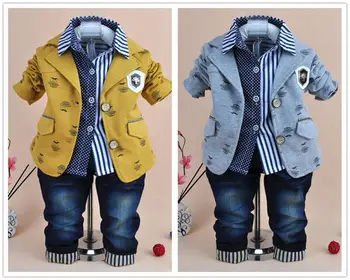 

Clothes Baby Boys Clothing Suit Three Piece Set Kids Outfits Long Trousers Striped Print Lapel Long Sleeve Warm Fashion