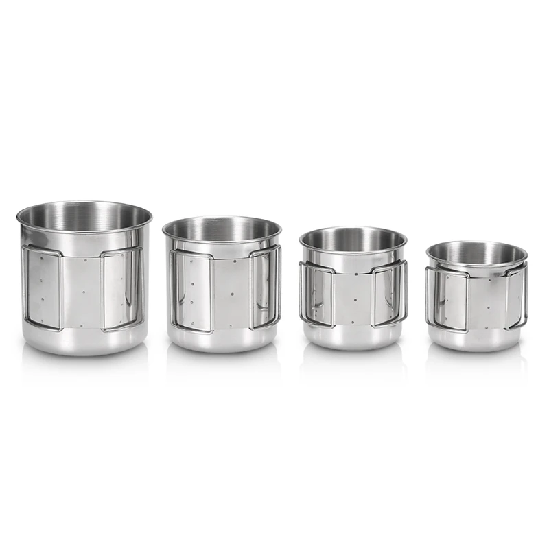 ELOS-4Pcs, открытый портативный набор чашек из нержавеющей стали, посуда, горшок, чашка для воды, пивная чашка со складными ручками для кемпинга, пикника