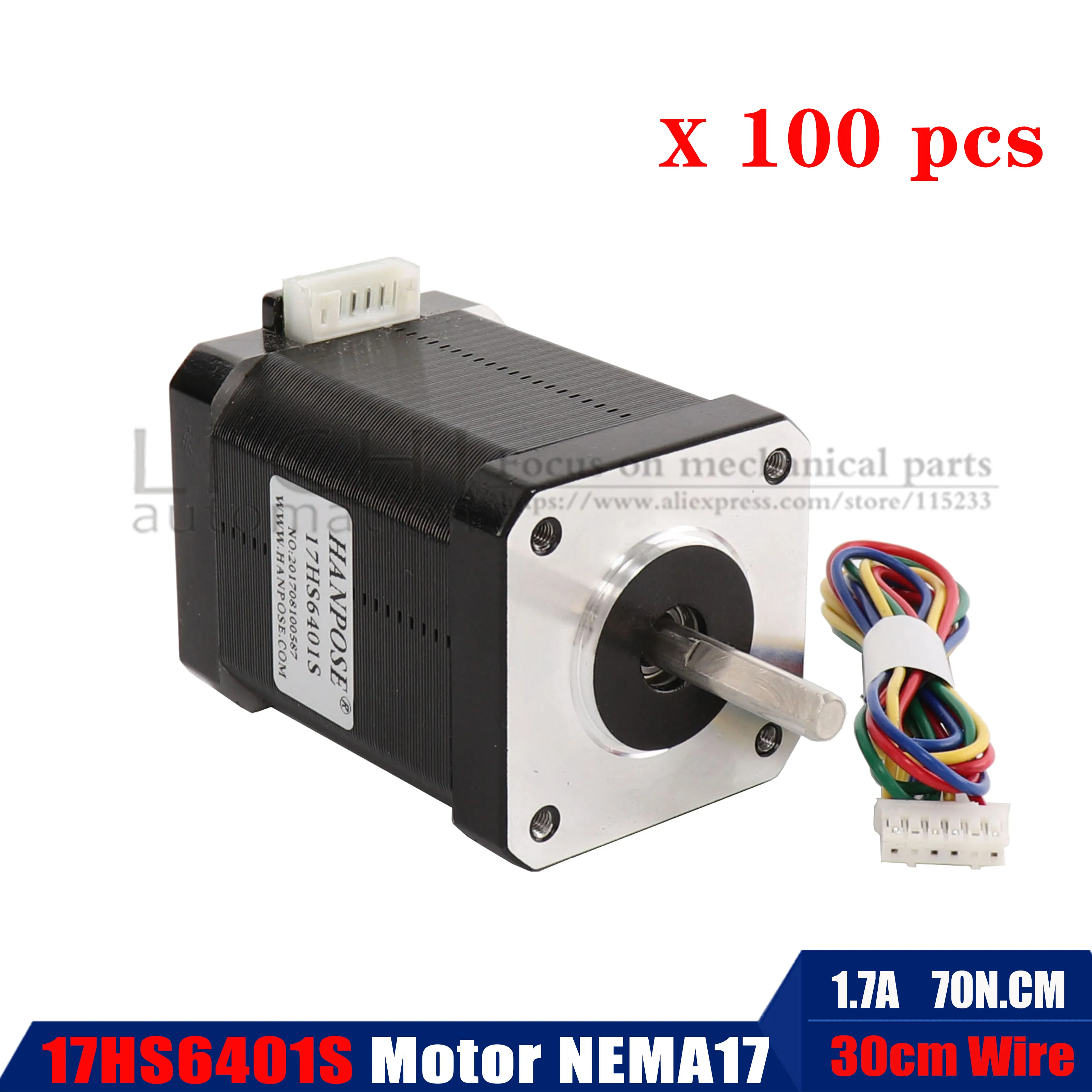 100 шт. 1.7A 17HS6401S Nema17 шаговый двигатель 42X60 мм Nema 17 двигатель 42 двигатель bygh 4-lead для 3D-принтера CNC XYZ