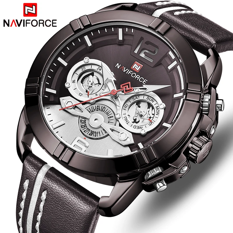 NAVIFORCE модные часы водонепроницаемые мужские часы 24 часа дисплей мужские военные часы деловые командирские часы с календарем Мужские quart