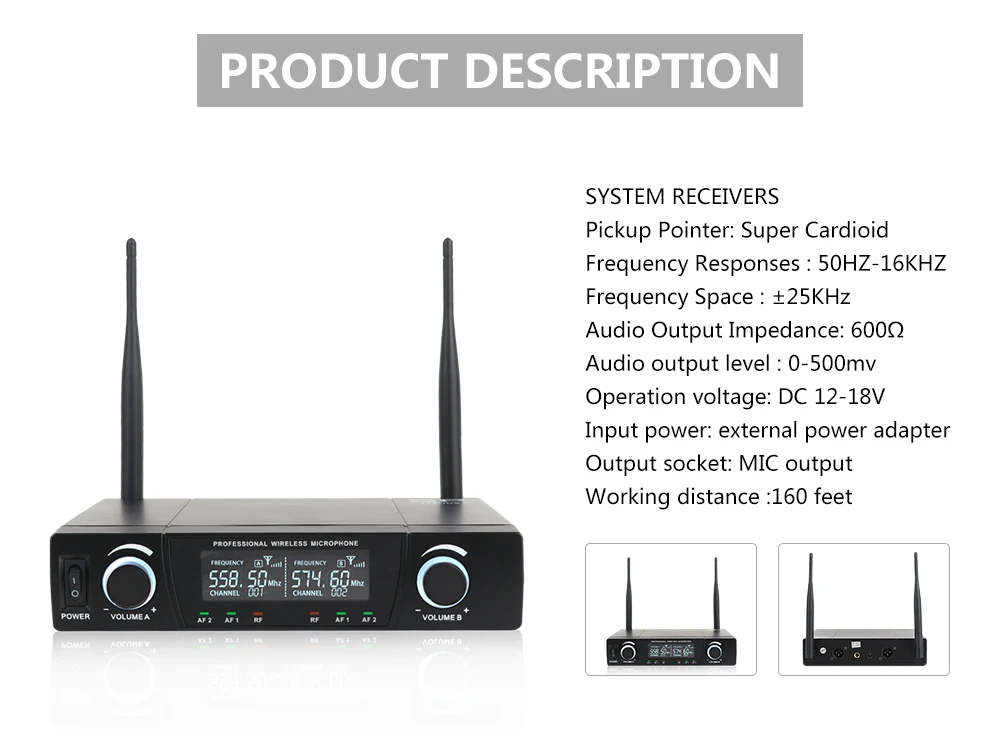 XTUGA U1002 UHF профессиональный двойной беспроводной микрофон Система 2 канала 2 ручной караоке микрофон Комплект для свадьбы, вечерние