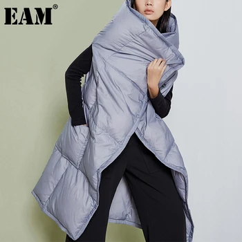 

[EAM] Loose Fit Red Irregular Big Size Warm Down Jacket New Short Sleeve Warm Women Parkas Fashion Autumn Winter 2020 1DA027