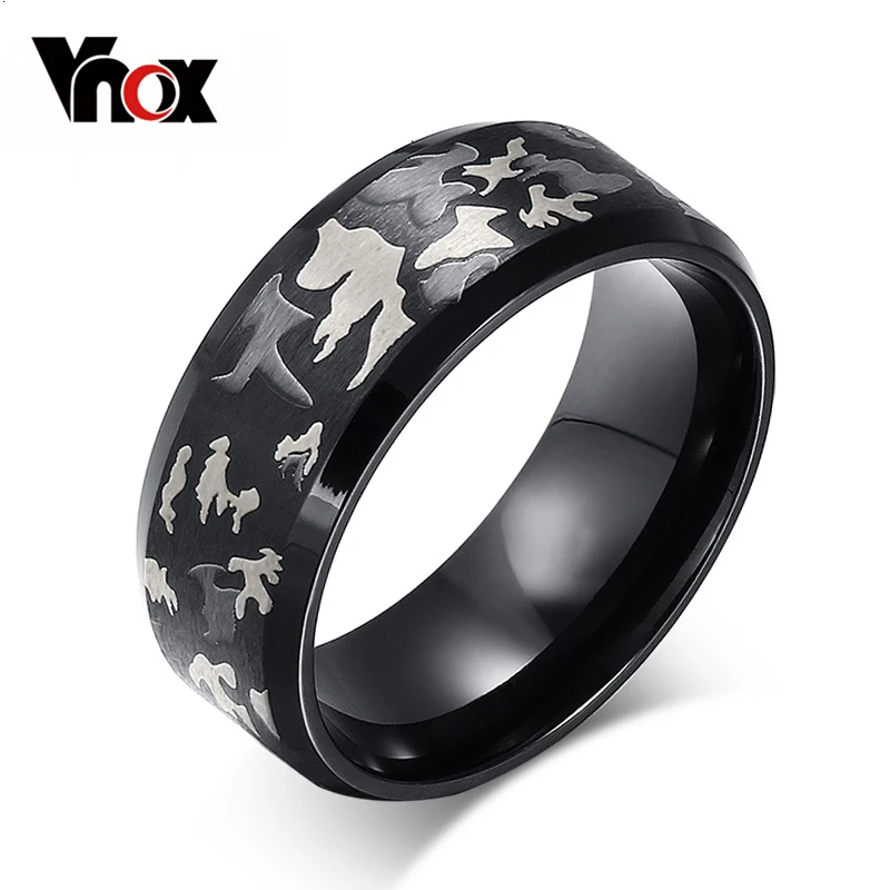 Vnox черный Для мужчин кольцо гравировка Военное дело камуфляж Нержавеющая сталь