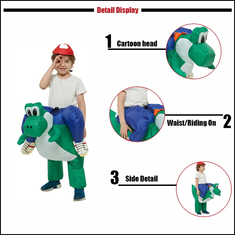 Kids Mascot Mario Yoshi Dinosaur Inflatable Costume Boys Girls Riding Dino Party Dress Up Costumes Halloween Cosplay Cartoon Toy Kids Mascot Mario Yoshi Dinosaur Inflatable Costume Boys Girls Riding Dino Party Dress Up Costumes Halloween Cosplay Cartoon Toy