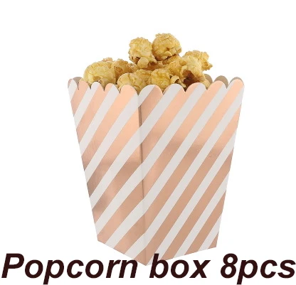 Popcorn box 8pcs Розовое золото, одноразовая посуда для вечеринки, Чашка Шампанского, соломинки, 1-й день рождения, Свадебная вечеринка, Декор, Детские принадлежности для душа - Цвет: Popcorn box 8pcs