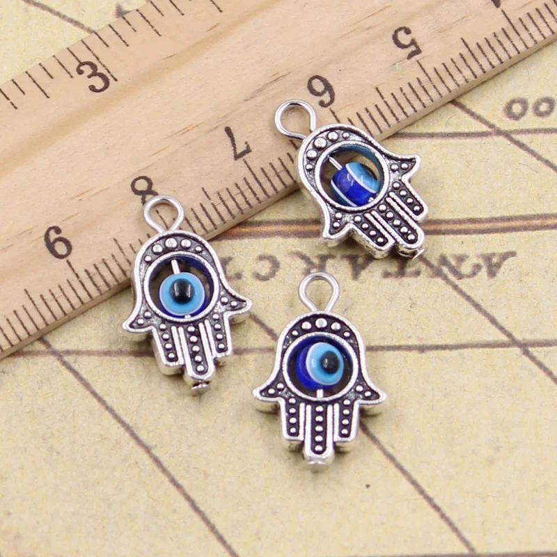 15pcs Charms Hamsa Hand Scrollable Devil Eye 20x12mm Tibetan Pendants Antique Jewelry Making DIY Handmade Craft