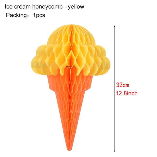 Ice Cream Summer Party Decoration Honeycomb Hanging Decor Boy Birthday Baby Shower Tropical Hawaiian Ice Cream Banner Supplies yellow