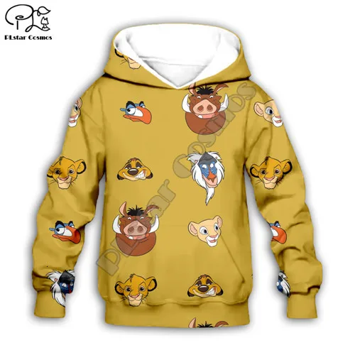 Детские толстовки с капюшоном с Simba из мультфильма «Король Лев» детские толстовки на молнии с 3D-принтом nala Pumbaa MATATA для мальчиков и девочек, пуловер, штаны - Цвет: Kids hoodies