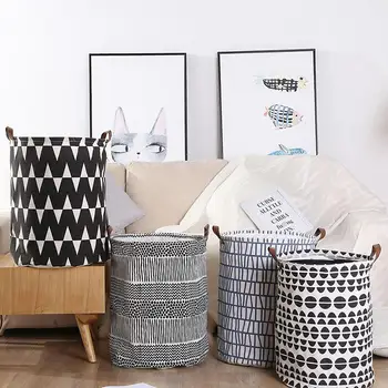 

Fashion Storage Bucket Cotton Linen Dirty Clothes Office Dedroom Sundries Receiving Barrel Storage Bag PE Coating Desktop