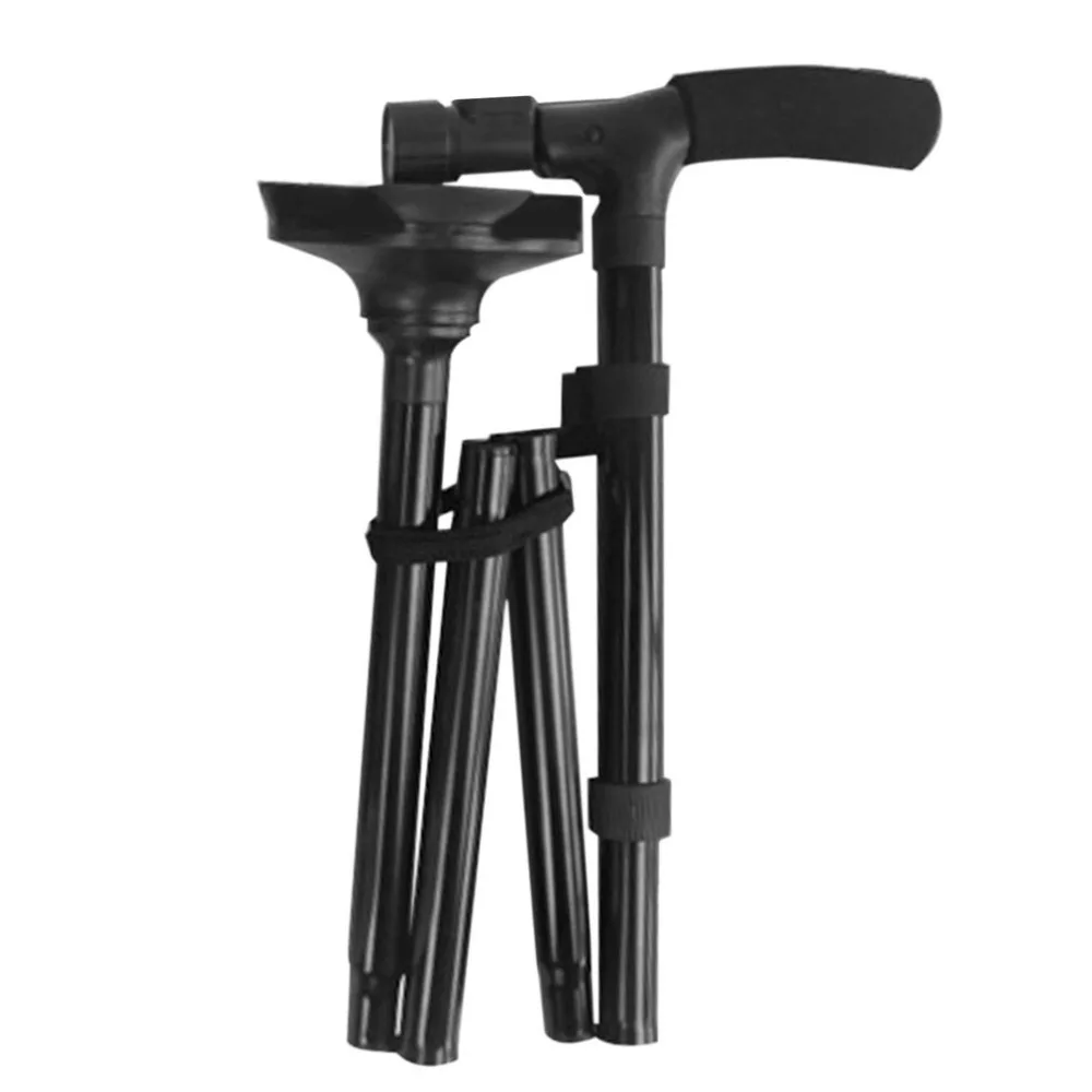 Magic Cane Folding with LED Light Safety Walking Stick 4 Head Pivoting Trusty Base for Old Man T Handlebar Trekking Poles