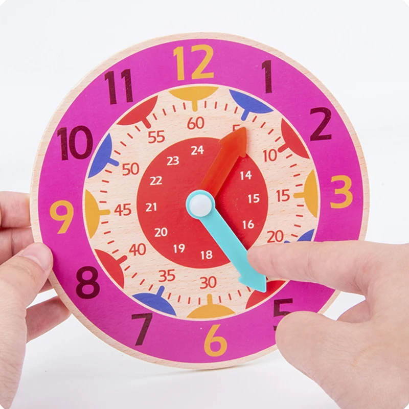 Juguetes de reloj de madera Montessori para niños, hora y minuto, relojes de colores de cognición, ayuda para enseñanza, preescolar