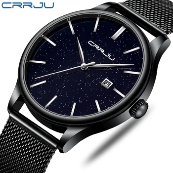 

Mens Fashion Stainless Steel Watches relogio masculino CRRJU Luxury Men Watches Casual Dress Waterproof Quartz Wristwatch