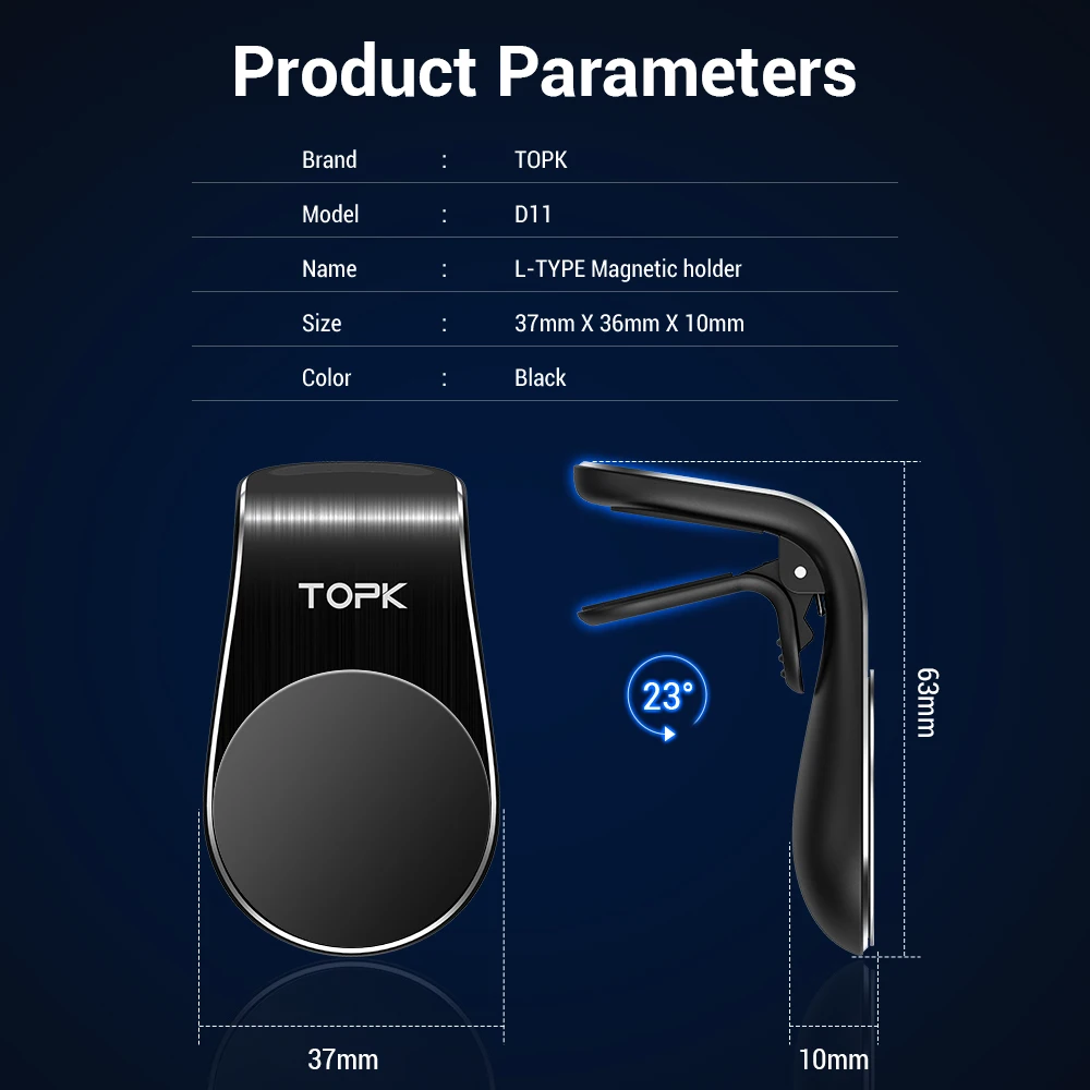 Магнитный автомобильный держатель для телефона TOPK портативный l образной формы