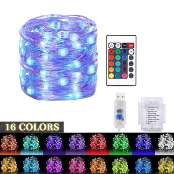 

24key Remote Control RGB Fairy Led String Lights 16 Colors USB Battery Christmas Garland Outdoor light for Wedding Xmas Party