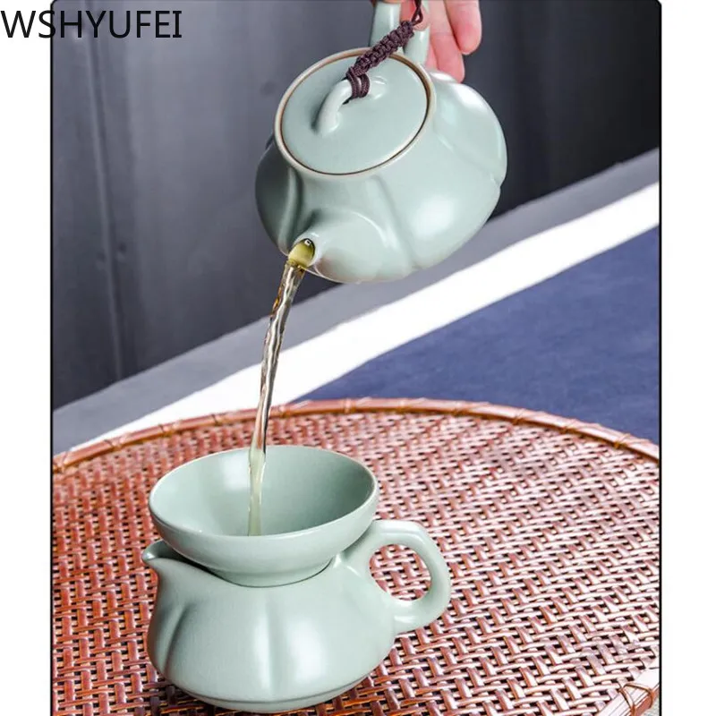Китайский керамический чайный набор кунг-фу, чайный горшок, Celadon, посуда для напитков, чайный горшок, Набор чашек, удобный чайный набор для путешествий, китайский чайный сервиз, подарок