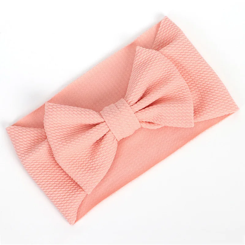 Flesh pink Baby Knotted Headband Children Big Bow Wide Turban Girl Elastic Soft Waffle Fabric Hair Accessories Newborn Photography Props - Цвет: Flesh pink