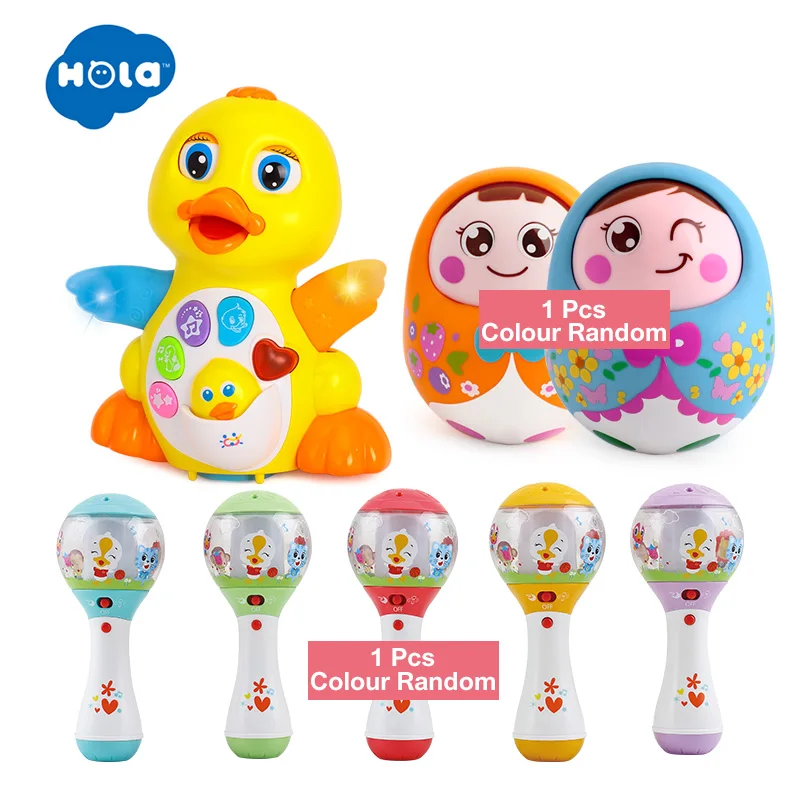 

HOLA 808&979&3125 Dancing Duck Baby Toys Rattles Nodding Matlyoshka Tumbler Doll Baby Musical Rattle Handbells