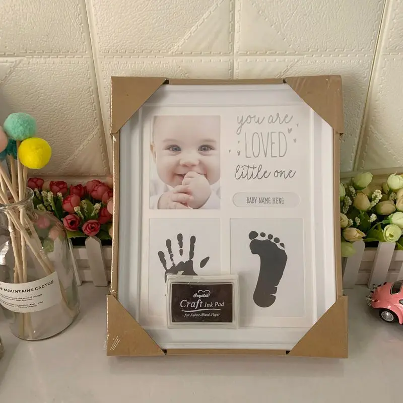 

Newborn Hand and Foot Print Ornaments 12 Months Photo Frame with Craft Ink Pad Home Decoration Baby Kids Birthday Gift