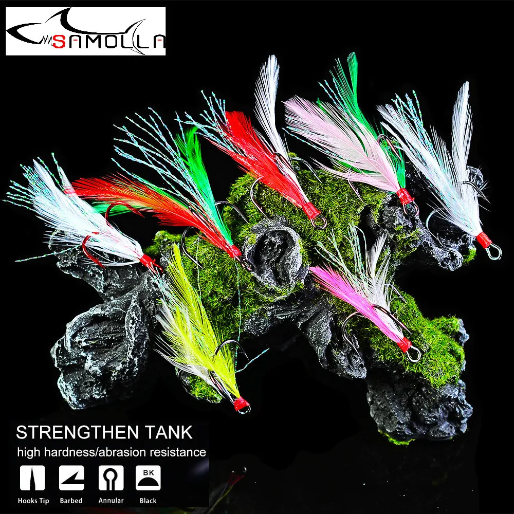 

Fishing Hook 5pcs/lot High Carbon Steel Treble Hooks Fishing Jig Head Fishing Hook with Feather Fishing Tackle Fishing Lure