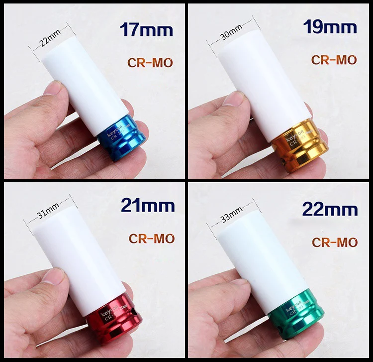 4pcs 17,19,21,22mm 1/2" Impact Socket Set CR-MO Lengthened Pneumatic Wrench Head 1/2 Deep Sockets Allen Head Auto Repair Tools
