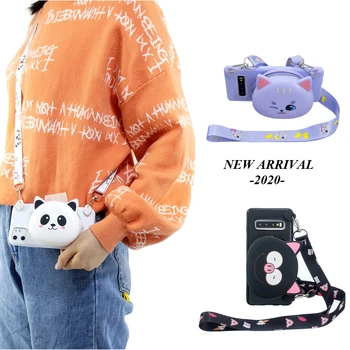 

Crossbody Long Strap Wallet Bag Phone Case for Samsung S20 Plus S8 S9 S10E Note 10 Plus 8 9 Cute Cartoon Soft Holder Back Cover