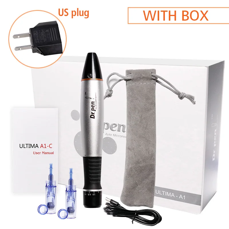 With box US Dr.Pen Ultima A1 Электрический Dr.Pen с 2 микроиглы мезотерапия авто микро иглы ручка микроиглы системы мезо машина - Цвет: With box US