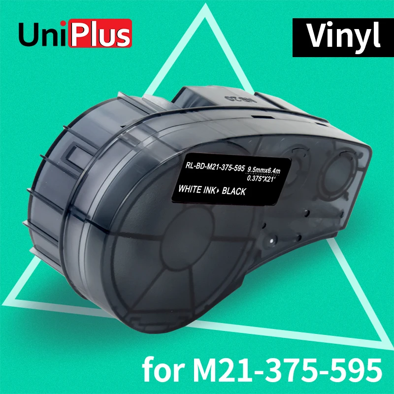 

UniPlus M21-375-595 BK Labeling Tapes Fit Brady M21 Label Tapes Vinyl White on Black 9.5mm Width 0.375" for Brady BMP21 PLUS LAB