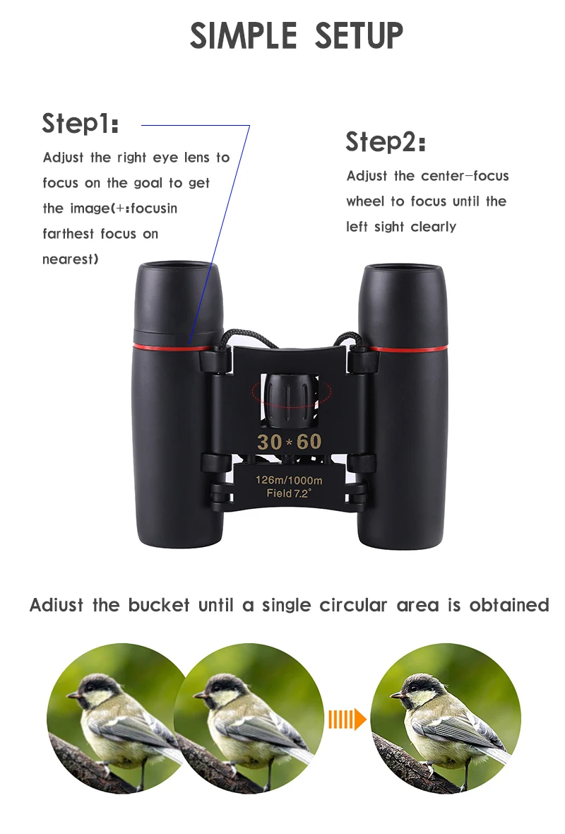 30X60 зум FoldingTelescope бинокль Hd 1000 м Высокое Мощность с низкой ночной Светильник из птичий глаз зеркало заднего вида для охоты путешествия