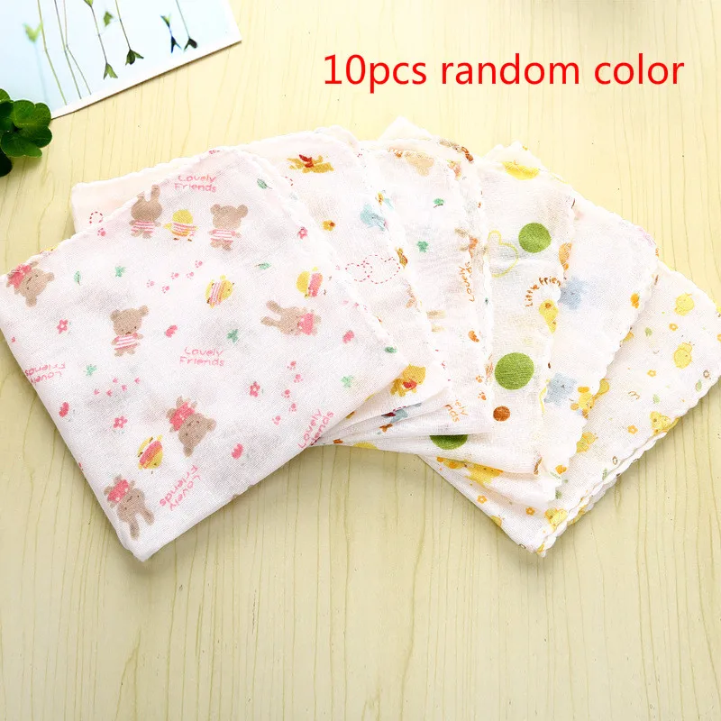 10pcs 1/10pcs Pure Knitted Cotton Baby Small Square Handkerchief Soft Towel Cartoon Saliva Towel Newborn Infants Face Small Towel - Цвет: 10pcs