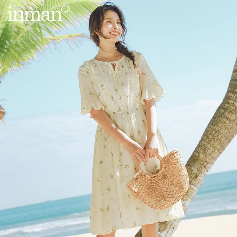 INMAN 2020 Summer New Arrival Pure Cotton Shivering Nipped Waist Pure and Fresh Dress INMAN 2020 Summer New Arrival Pure Cotton Shivering Nipped Waist Pure and Fresh Dress
