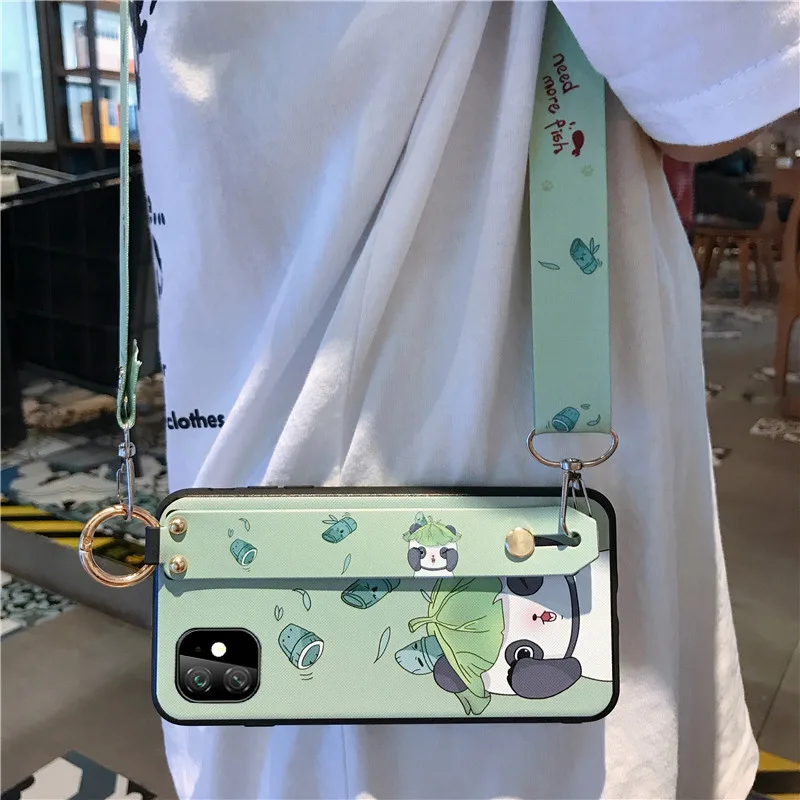 Силиконовый чехол на запястье с милой пандой и кошкой для iPhone 11 pro Max XS XR X 8 7 6 6s Plus